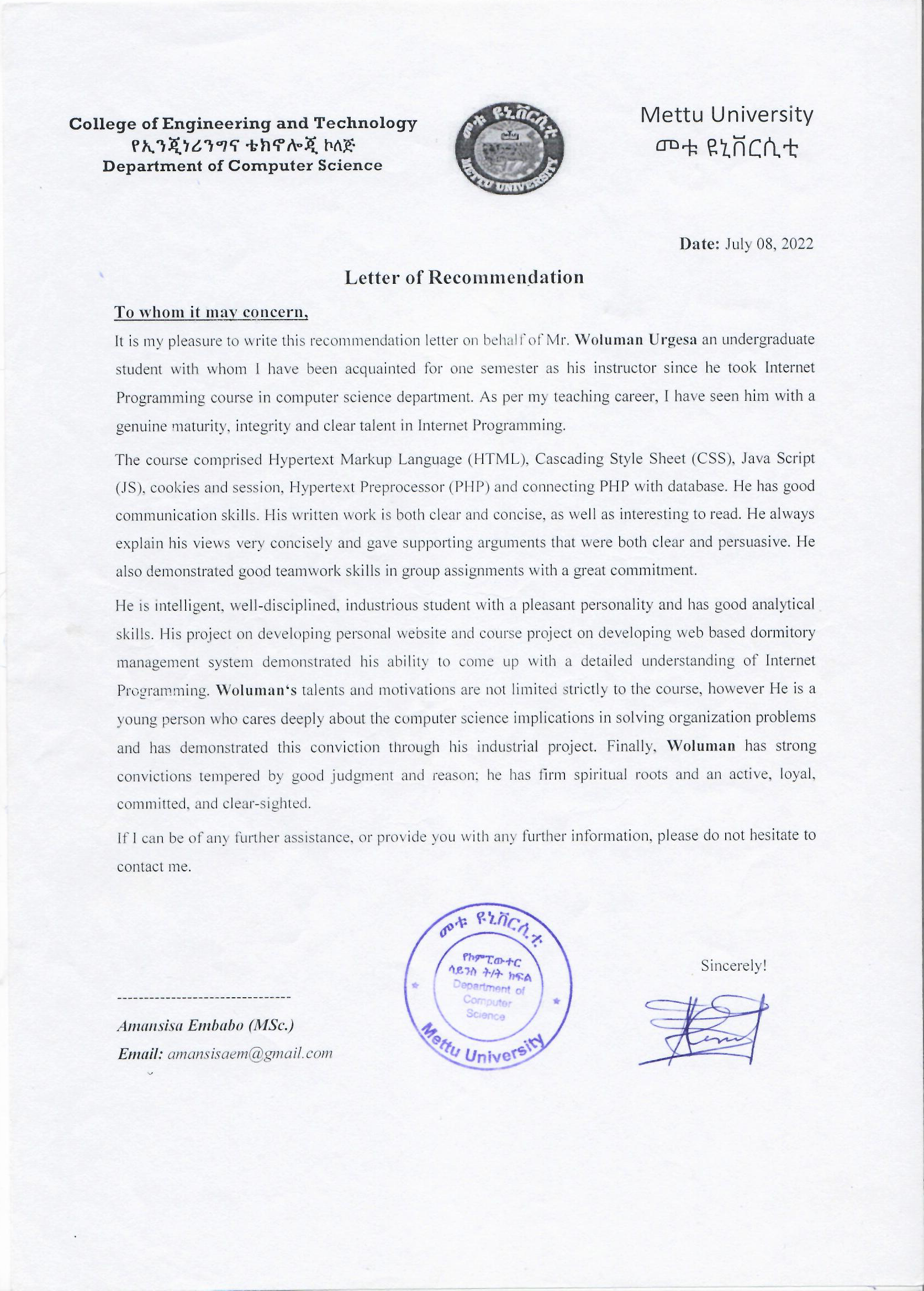 Recommendation Letter 2